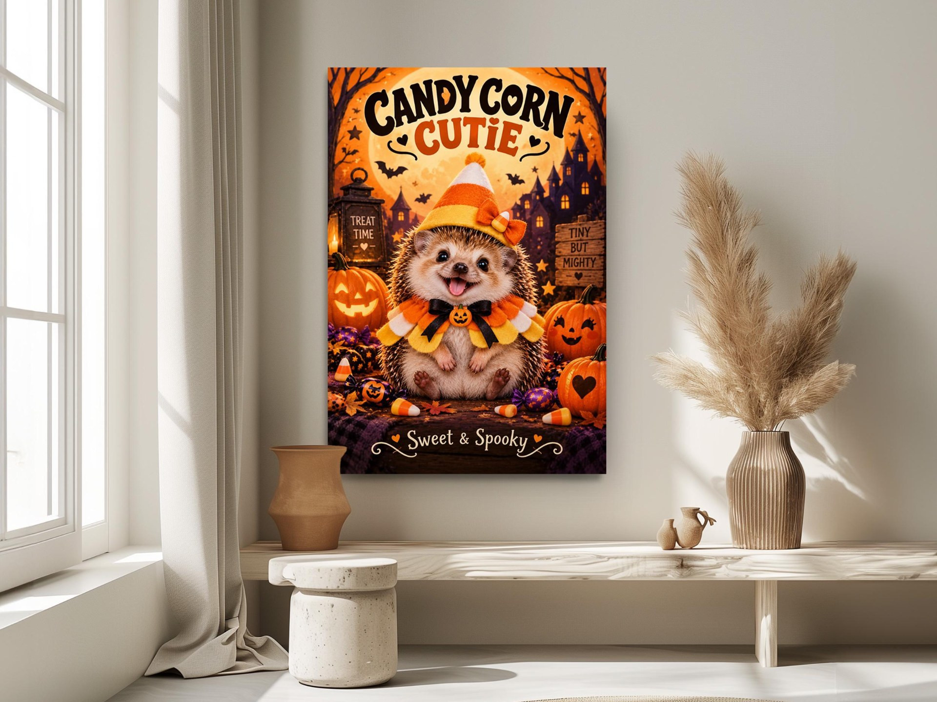 Candy Corn Hedgehog Halloween Canvas Wall Art