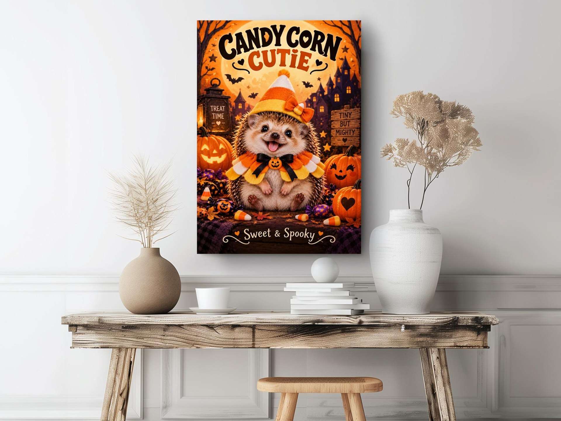 Candy Corn Hedgehog Halloween Canvas Wall Art