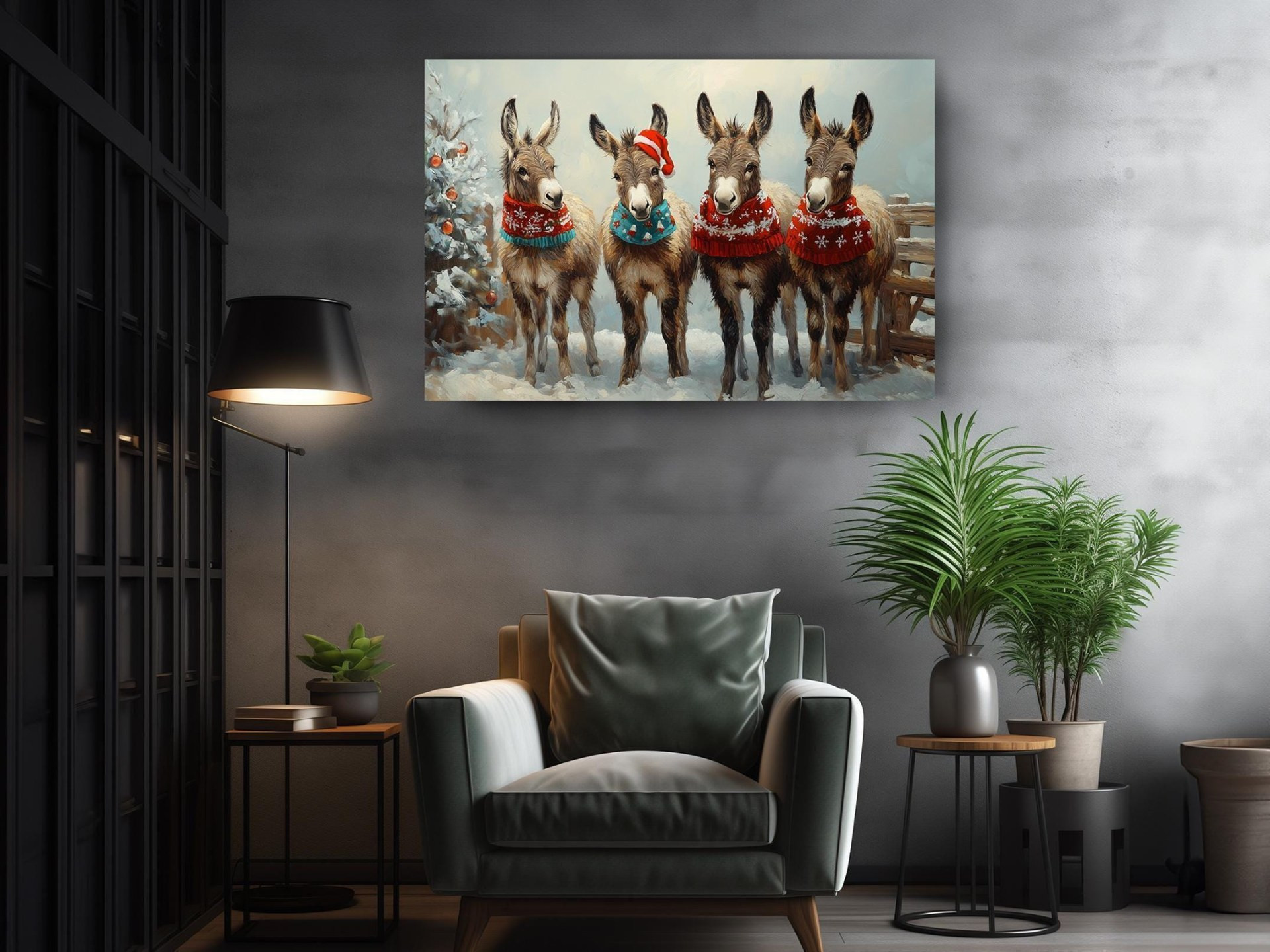 Christmas Donkeys Canvas Wall Art