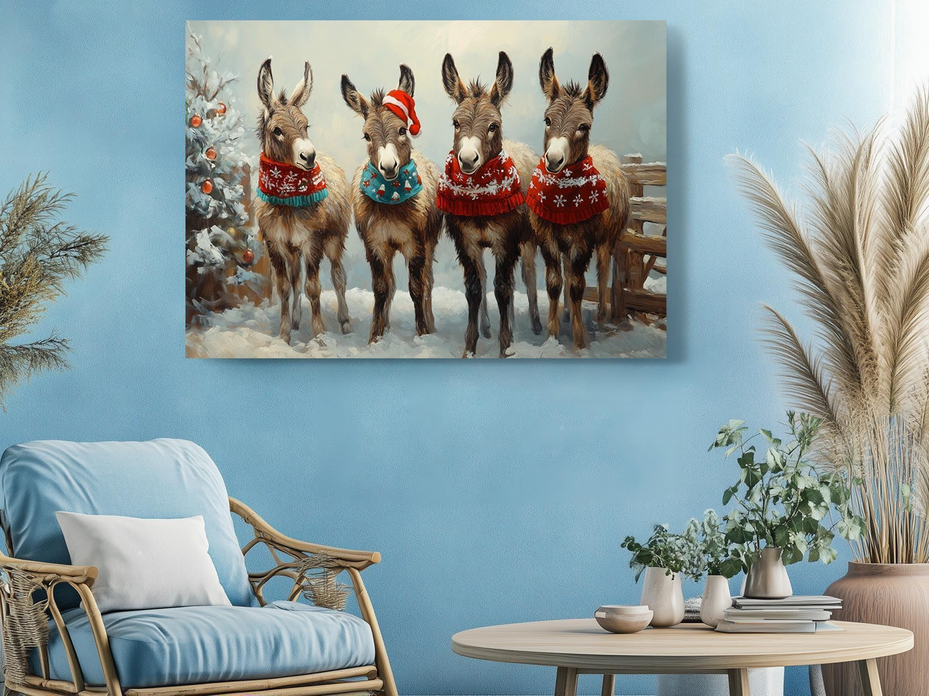 Christmas Donkeys Canvas Wall Art