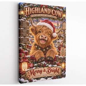 Christmas Highland Cow Canvas Wall Art