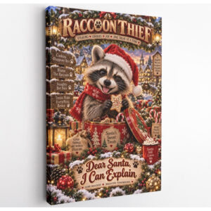 Christmas Raccoon Cookie Thief Canvas Wall Art