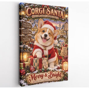 Corgi Santa Christmas Canvas Wall Art