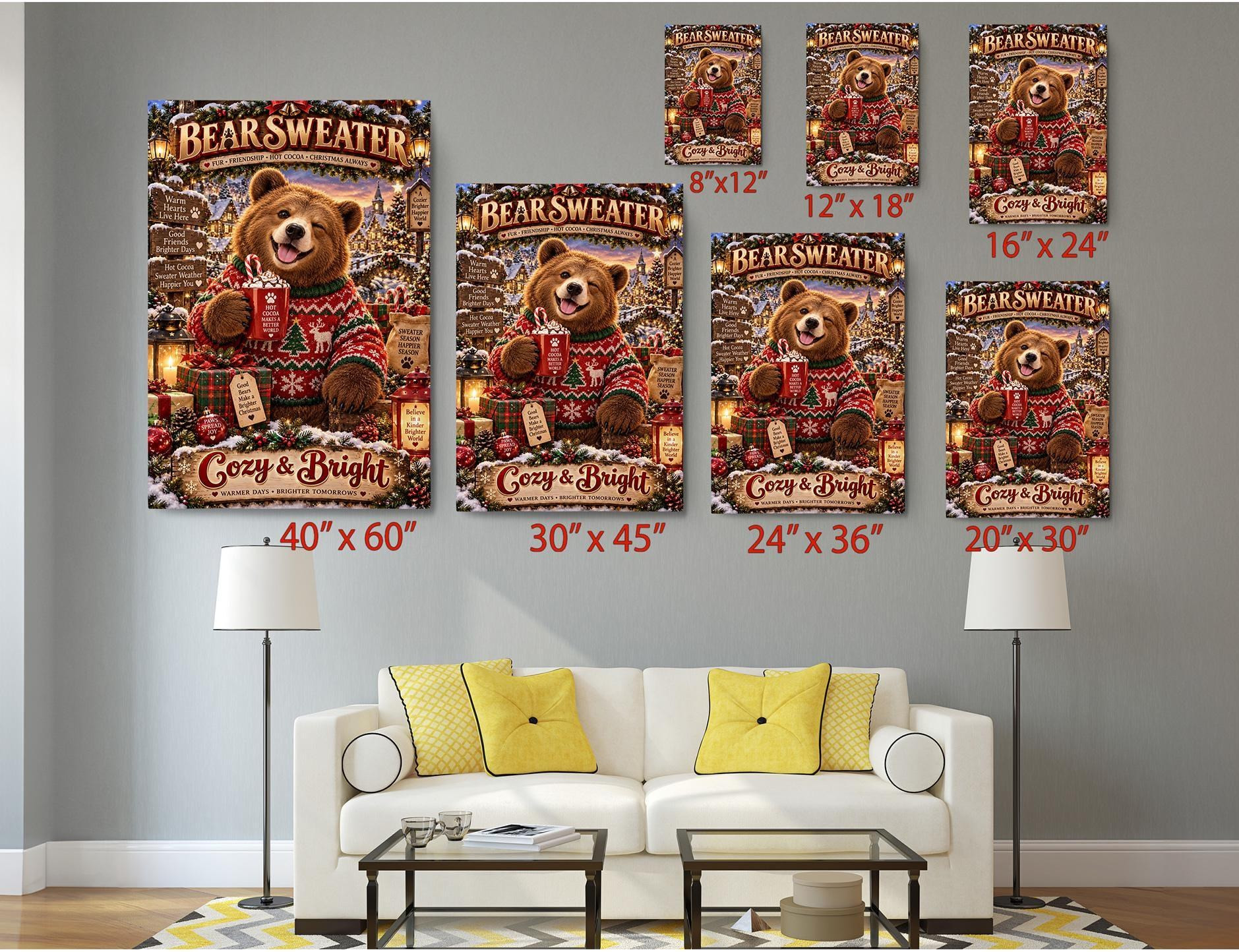 Cozy Christmas Sweater Bear Canvas Wall Art