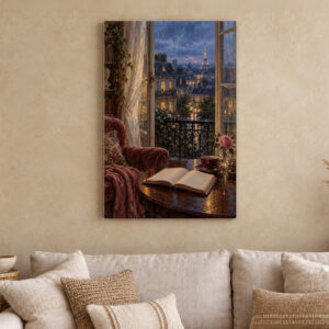 Cozy Paris Window Reading Nook Canvas Wall Art
