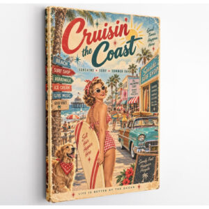 Cruisin' the Coast Vintage Beach Canvas Wall Art