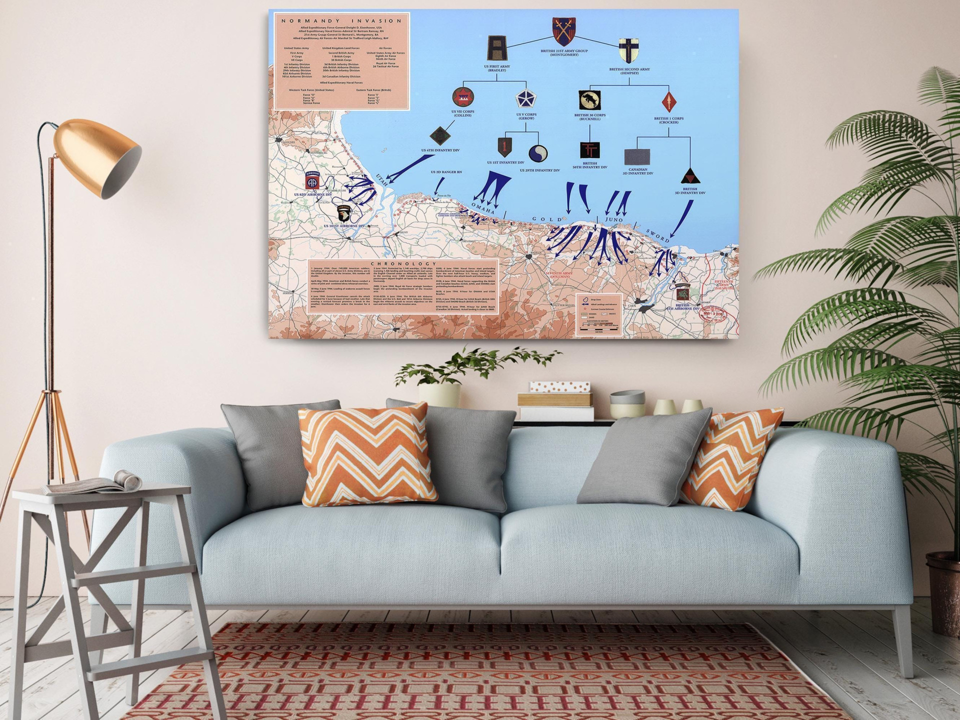 D-Day Normandy Landings Map Canvas Wall Art