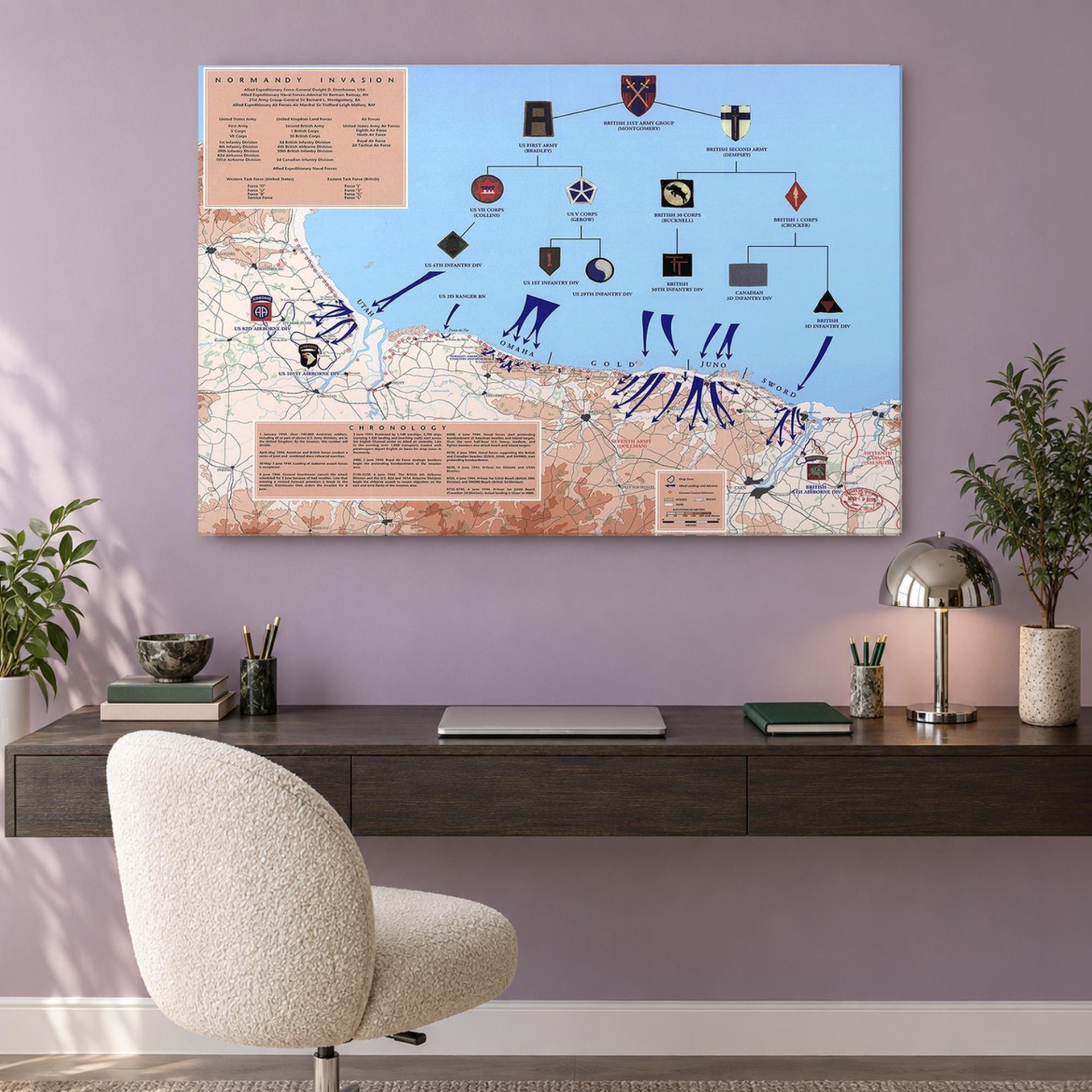 D-Day Normandy Landings Map Canvas Wall Art