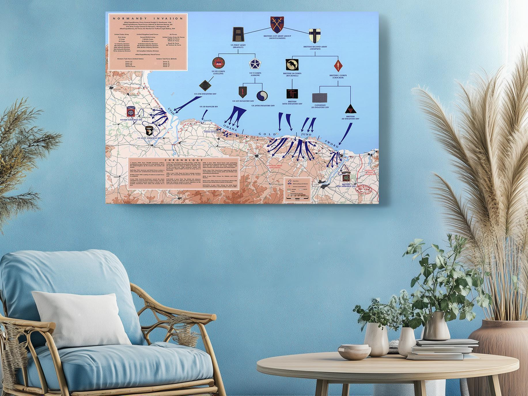 D-Day Normandy Landings Map Canvas Wall Art