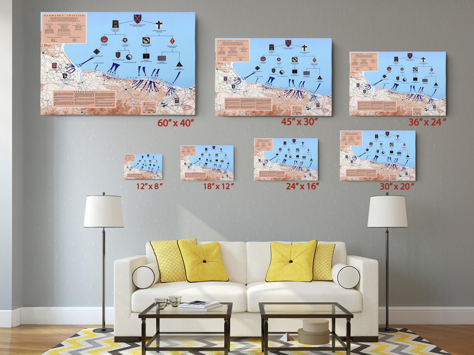 D-Day Normandy Landings Map Canvas Wall Art