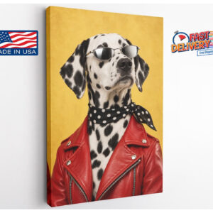Dalmatian in Red Leather Jacket Canvas Wall Art