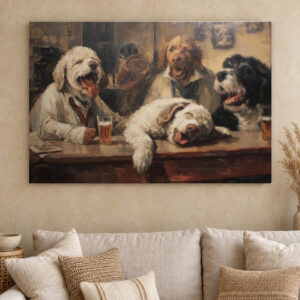 Dogs at the Pub Funny Canvas Wall Art