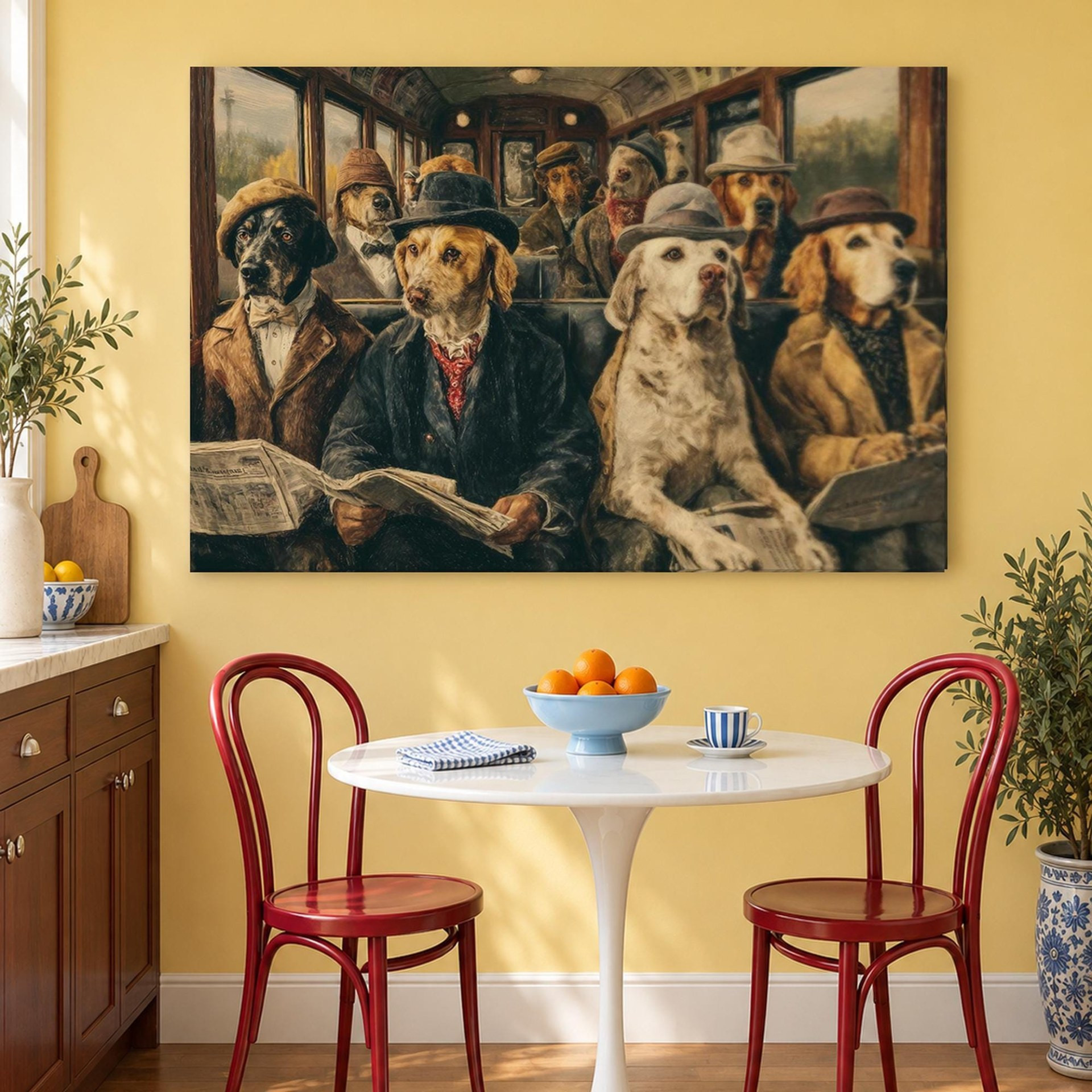 Dogs on a Train Funny Canvas Wall Art