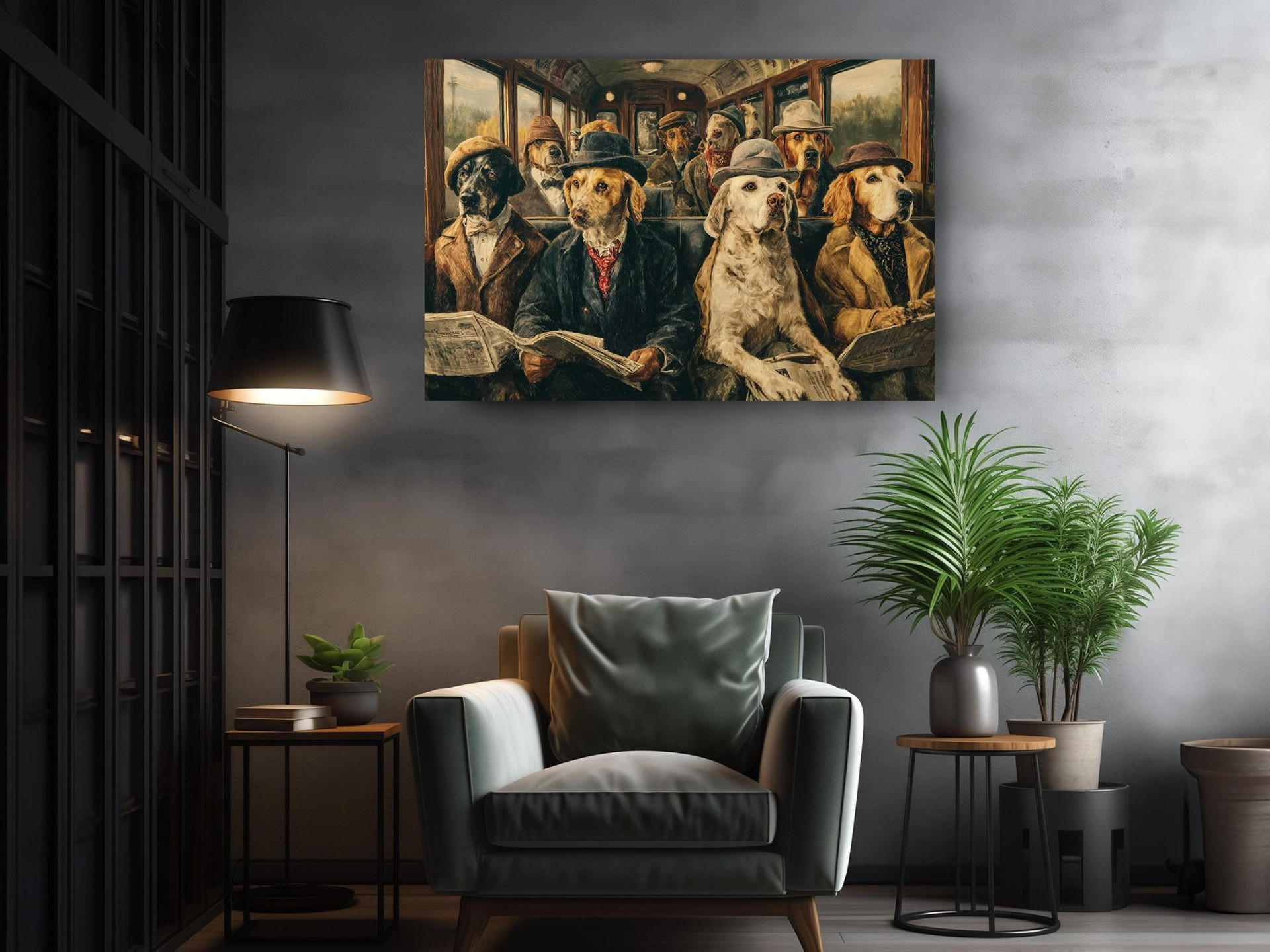 Dogs on a Train Funny Canvas Wall Art