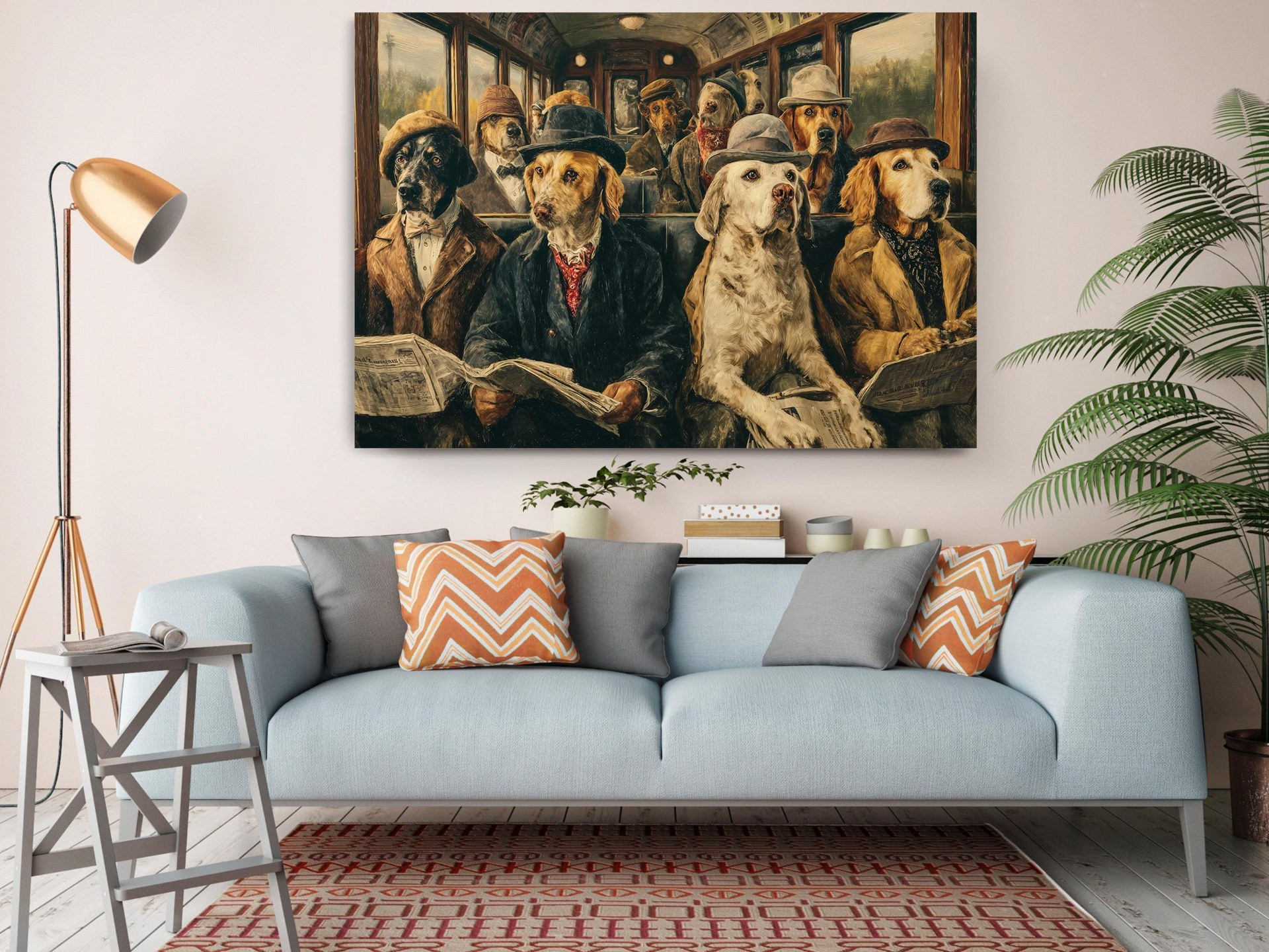 Dogs on a Train Funny Canvas Wall Art