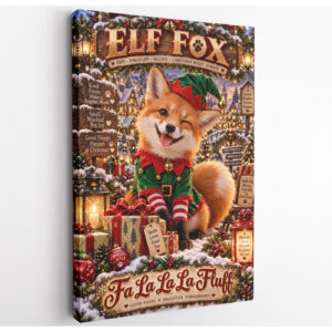 Elf Fox Christmas Canvas Wall Art