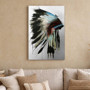 Feather Headdress Blue and Black Watercolor Canvas Wall Art