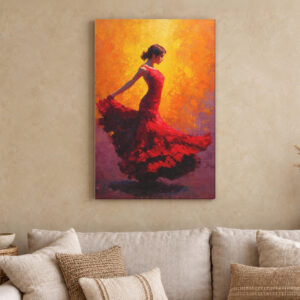 Flamenco Dancer Red Dress Canvas Wall Art