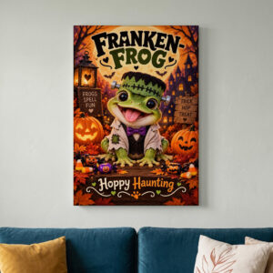 Franken-Frog Halloween Canvas Wall Art