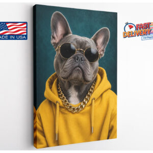 French Bulldog in Yellow Hoodie Canvas Wall Art