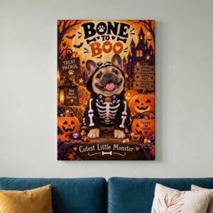 Frenchie Skeleton Halloween Canvas Wall Art