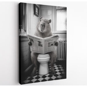 Funny Capybara on Toilet Canvas Wall Art