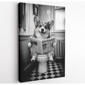 Funny Corgi on Toilet Canvas Wall Art