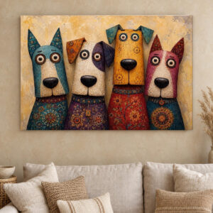 Funny Dogs Group Portrait Canvas Wall Art