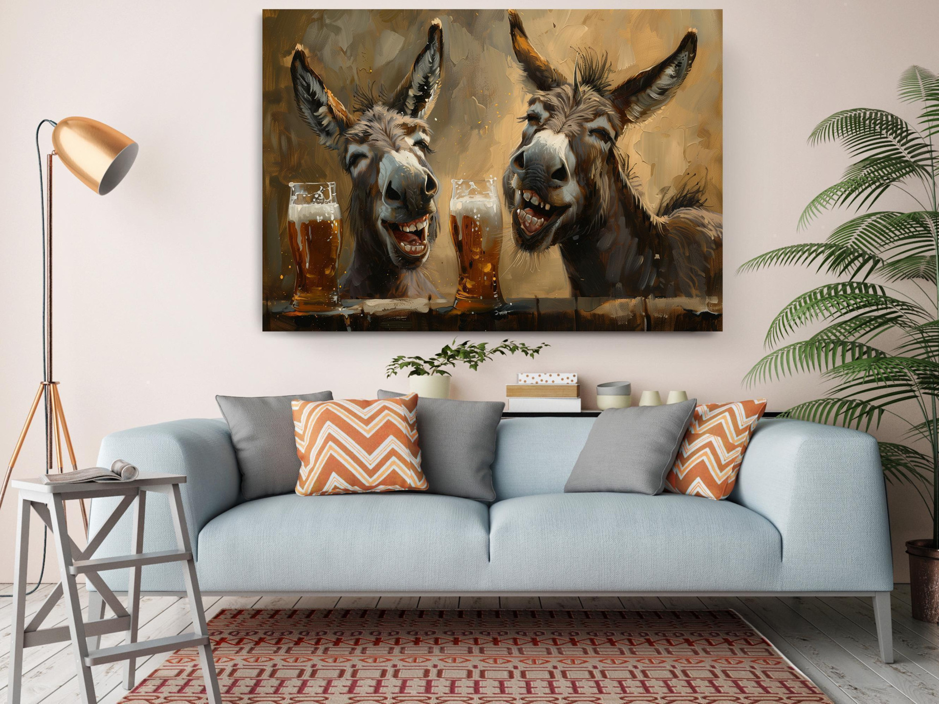 Funny Donkeys with Beer Canvas Wall Art
