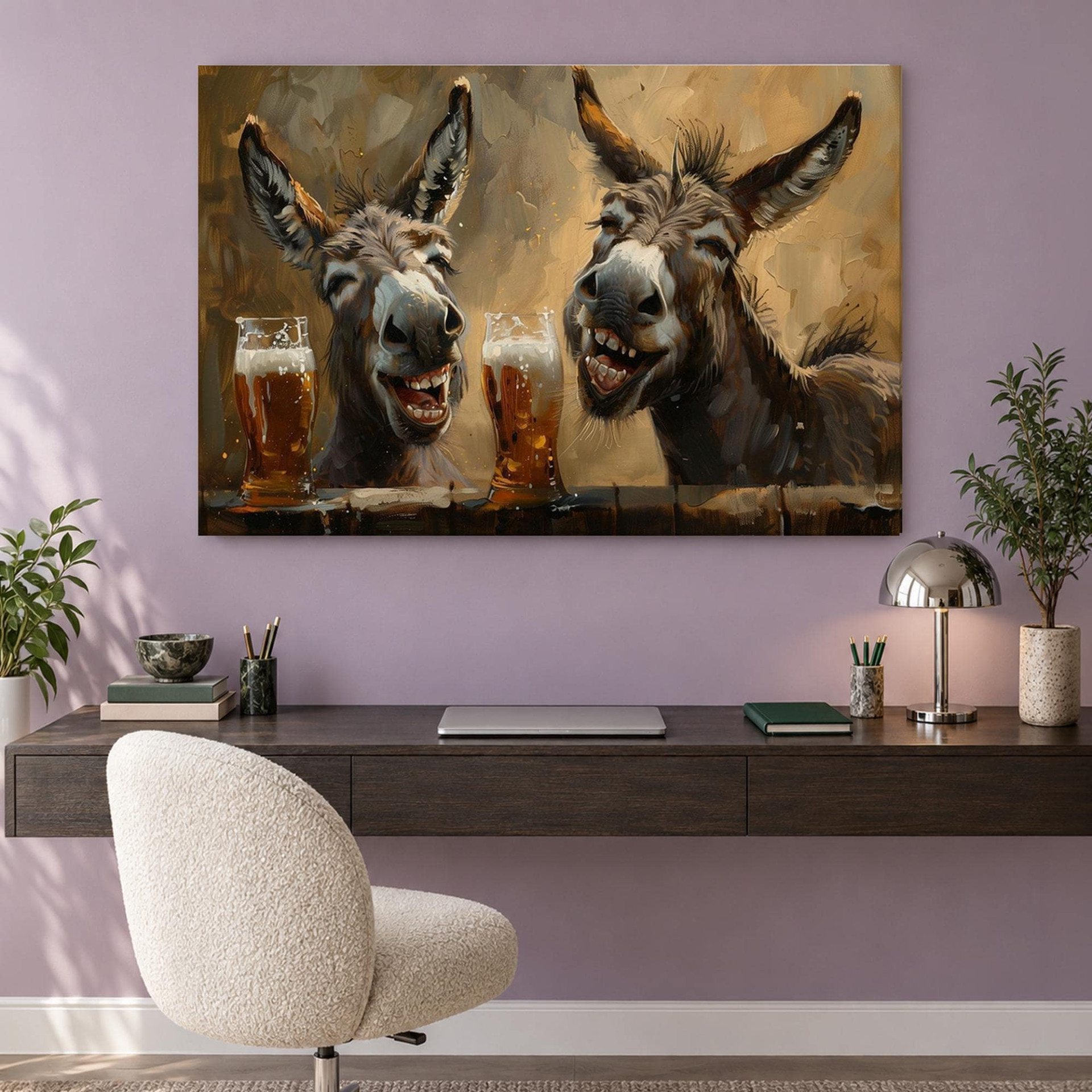 Funny Donkeys with Beer Canvas Wall Art