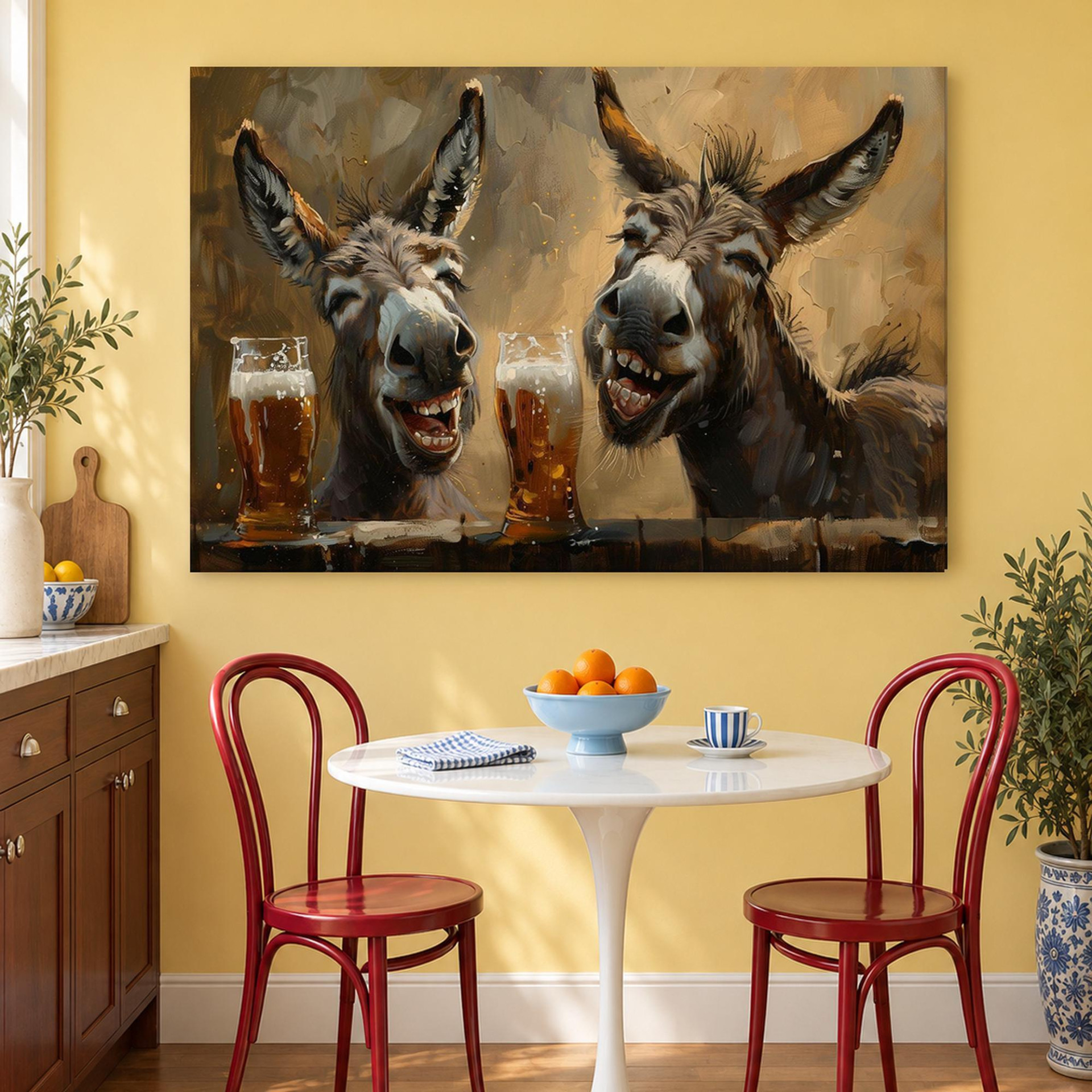 Funny Donkeys with Beer Canvas Wall Art