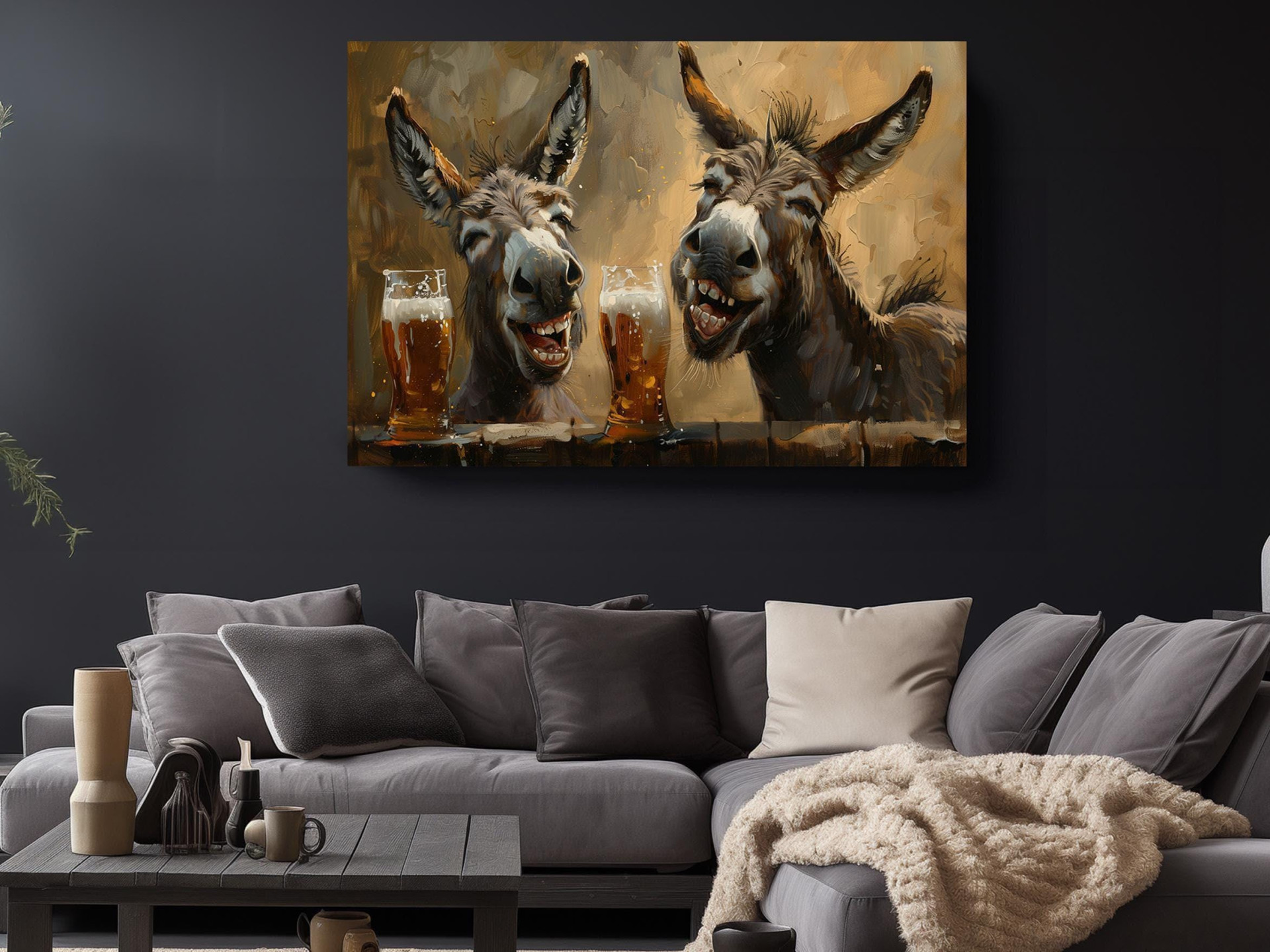 Funny Donkeys with Beer Canvas Wall Art