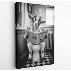 Funny Goat on Toilet Canvas Wall Art