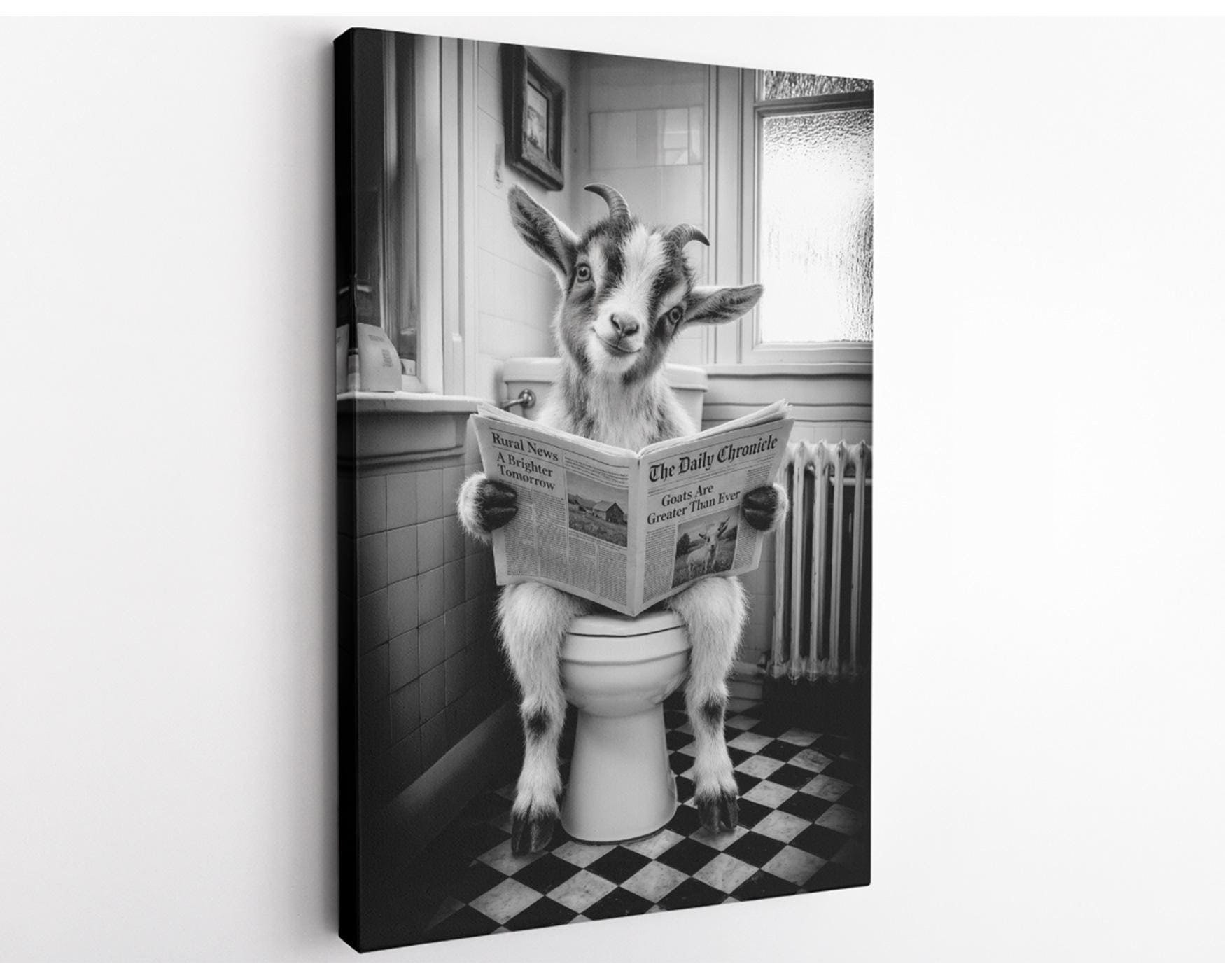 Funny Goat on Toilet Canvas Wall Art