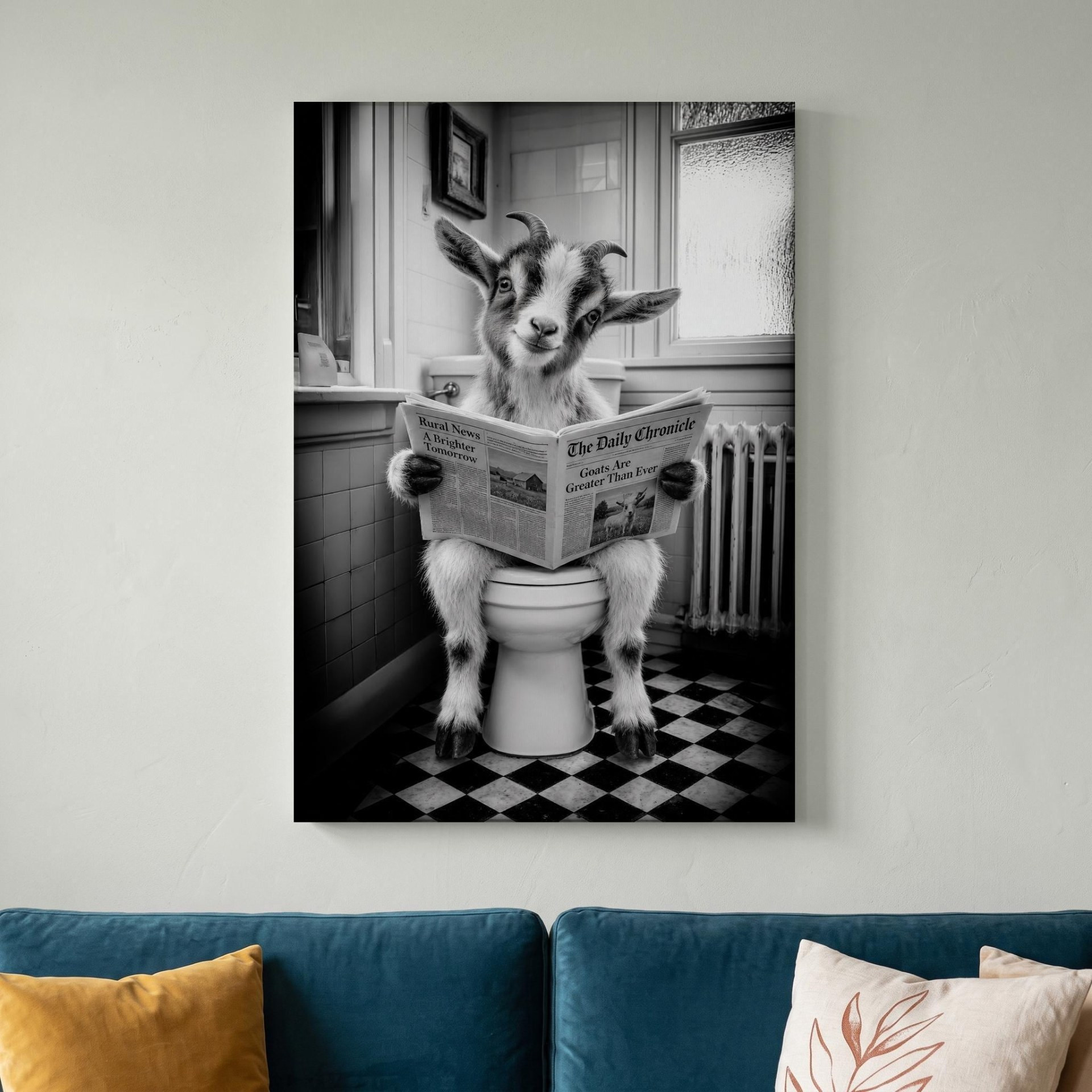 Funny Goat on Toilet Canvas Wall Art
