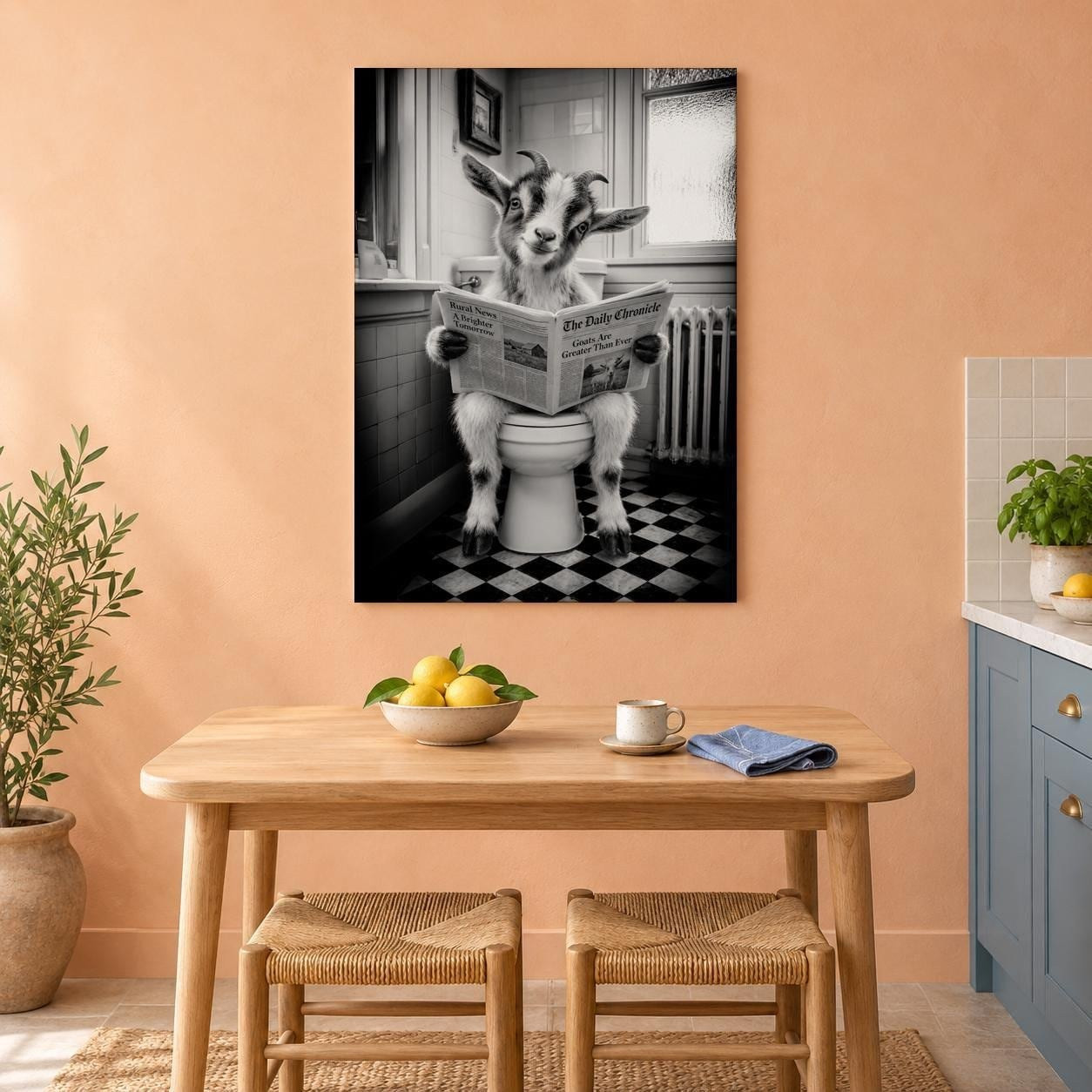 Funny Goat on Toilet Canvas Wall Art