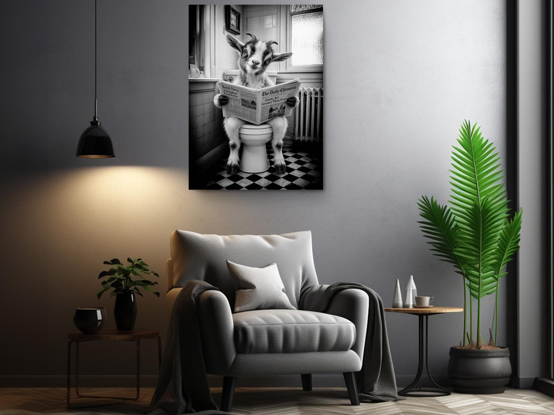 Funny Goat on Toilet Canvas Wall Art