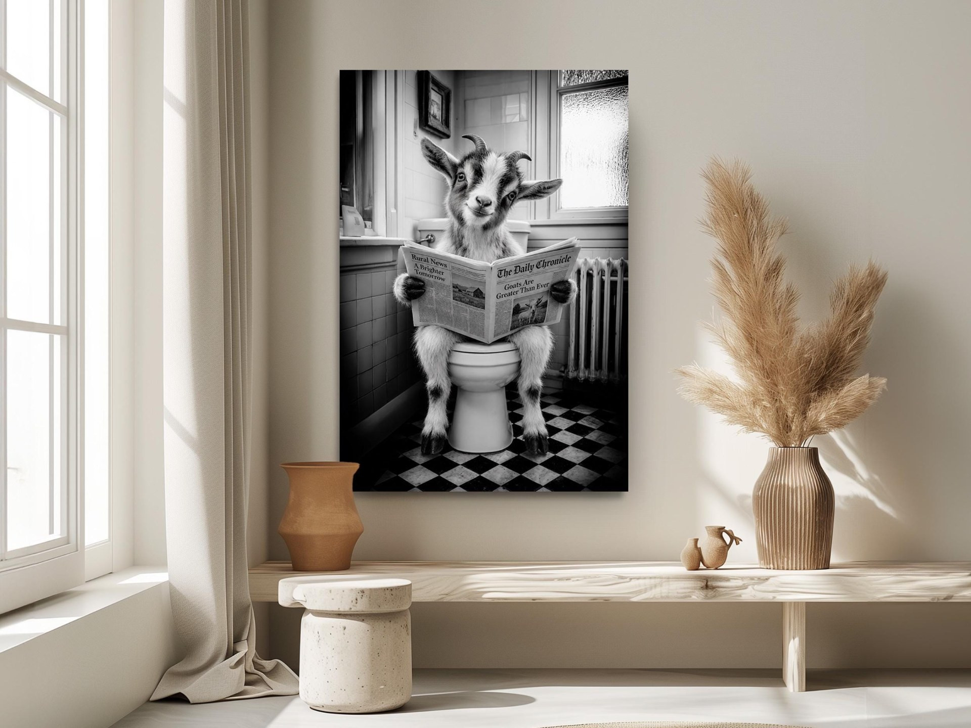 Funny Goat on Toilet Canvas Wall Art