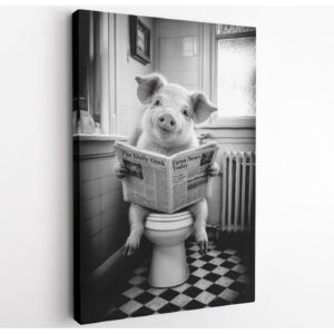 Funny Pig on Toilet Canvas Wall Art