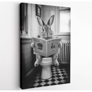 Funny Rabbit on Toilet Canvas Wall Art