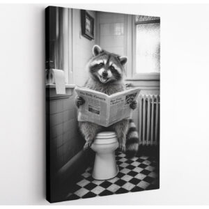 Funny Raccoon on Toilet Canvas Wall Art
