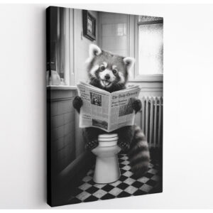 Funny Red Panda on Toilet Canvas Wall Art