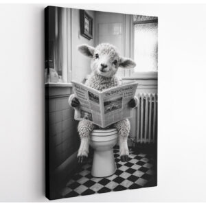 Funny Sheep on Toilet Canvas Wall Art