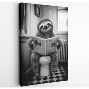 Funny Sloth on Toilet Canvas Wall Art
