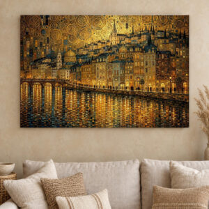 Gold Cityscape Reflection Canvas Wall Art
