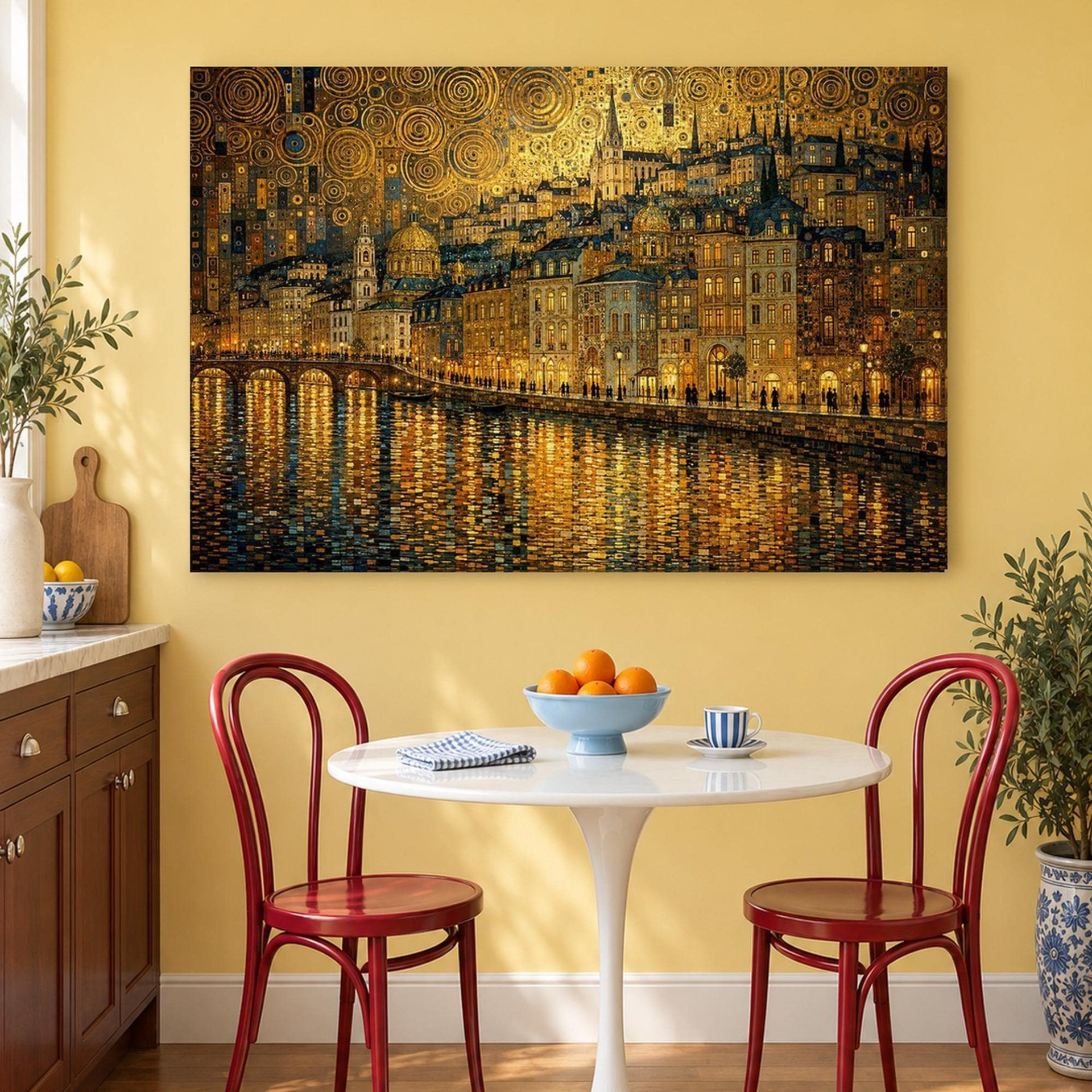 Gold Cityscape Reflection Canvas Wall Art