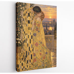 Golden Kiss Romantic Couple Canvas Wall Art