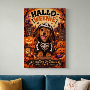 Halloween Dachshund Skeleton Puppy Canvas Wall Art