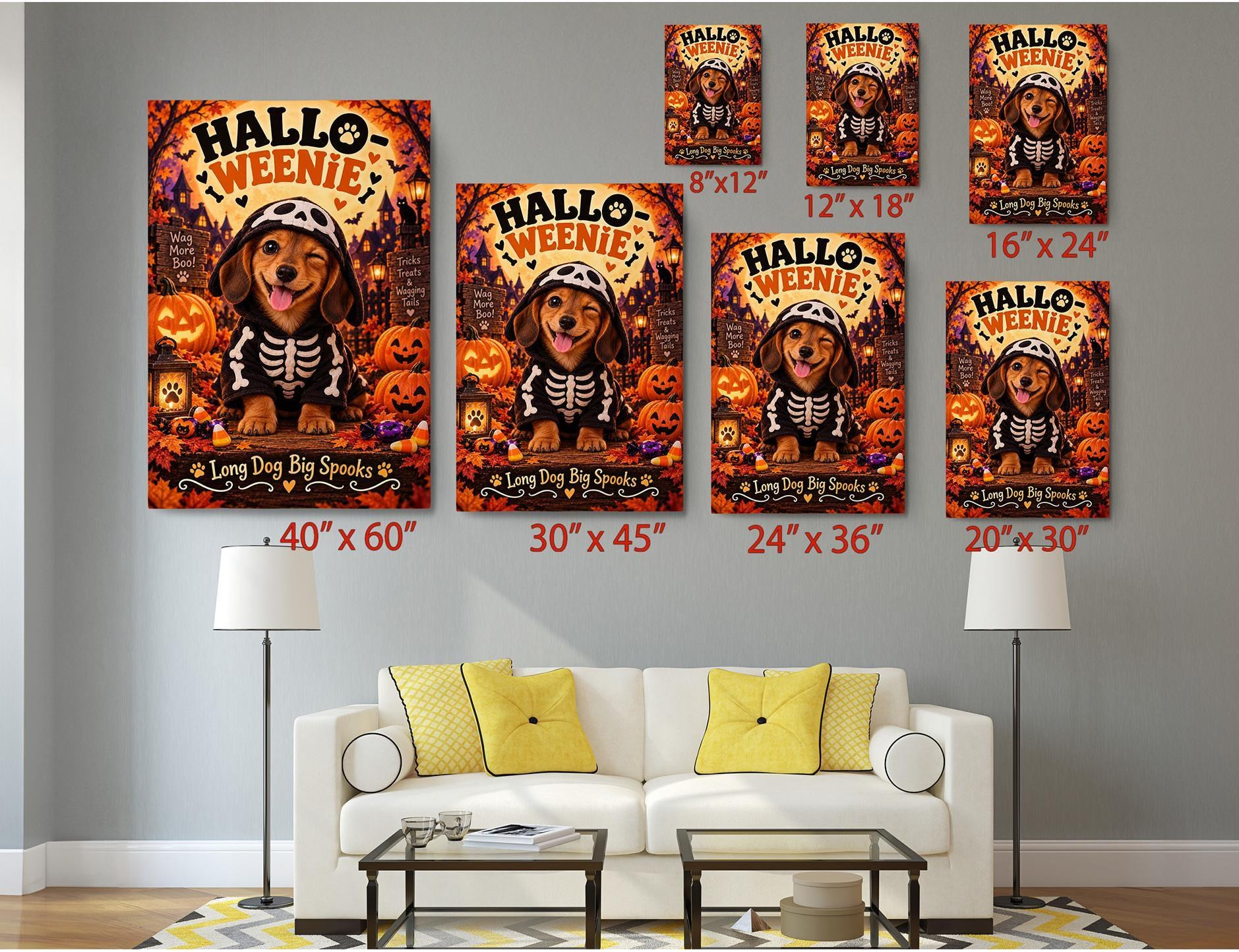 Halloween Dachshund Skeleton Puppy Canvas Wall Art