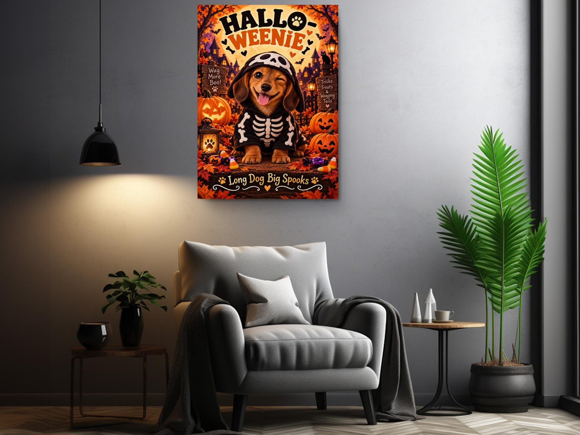Halloween Dachshund Skeleton Puppy Canvas Wall Art
